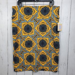 LULAROE 2XL CASSIE Floral Print Pencil Skirt Stretch Yellow Blue Plus Size NWT